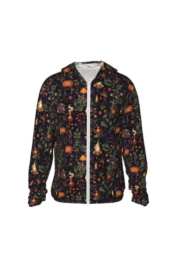 Pumpkin Plant Garden Print Men's Women Light Jacket Full Zip Sun Protection Hoodie Long Sleeve Sun Shirts for Men Hiking Fishing Zip Pockets-Medium