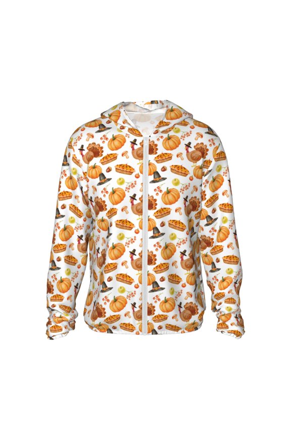 Pumpkins Print Men's Women Light Jacket Full Zip Sun Protection Hoodie Long Sleeve Sun Shirts for Men Hiking Fishing Zip Pockets-3X-Large