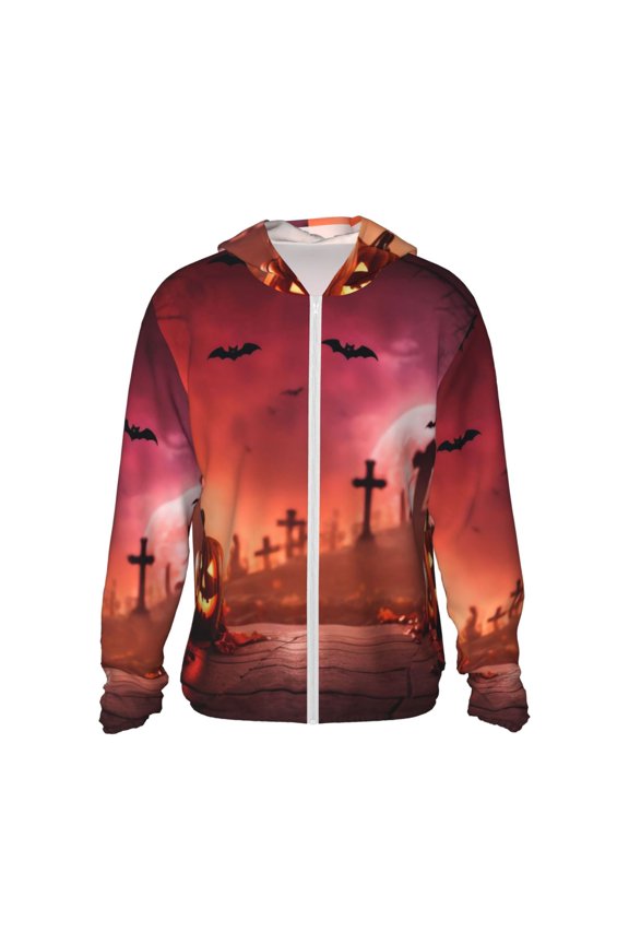 Pumpkins Print Men's Women Light Jacket Full Zip Sun Protection Hoodie Long Sleeve Sun Shirts for Men Hiking Fishing Zip Pockets-