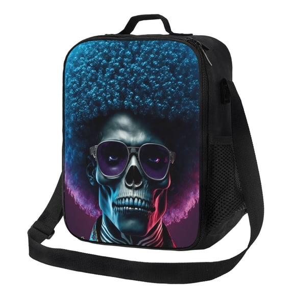 Logiee Punk Style Blue Haired Skull Print Insulated Lunch Bag for Women/Men, Reusable Lunch Box for Office Work School Picnic Beach,Leakproof Freezable Cooler Bag with Shoulder Strap