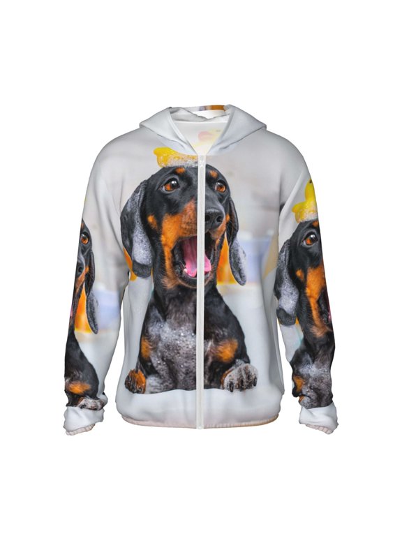 Puppy Sits In Bathtub Print Men's Women Light Jacket Full Zip Sun Protection Hoodie Long Sleeve Sun Shirts for Men Hiking Fishing Zip Pockets-XX-Large