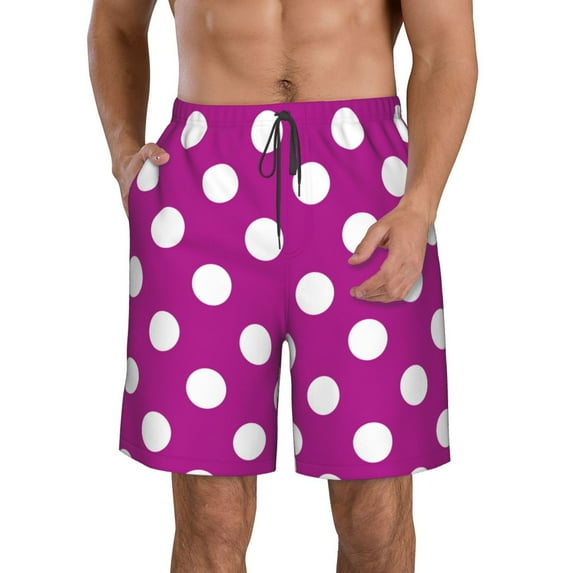 Logiee Purlpe And White Polka Dot Print Mens Swim Trunks Quick Dry Board Shorts,Breathable Hawaii Beach Shorts Swimwear Bathing Suits-Small