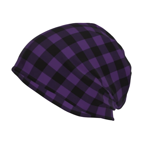 Logiee Purple Black Plaid Print Unisex Knit Beanie for Men Women Winter Hat,Beanies Skull Caps