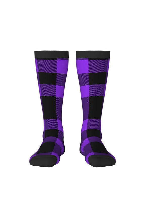 Purple Buffalo Plaid Print Gift Stocking Stuffers,Adult Stockings,Novelty Socks,Funny Socks Birthday Running Walking Sleeping