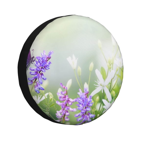 Logiee Purple Butterfly On Wild Print Spare Tire Cover, Universal Wheel Protectors,Waterproof Dust-Proof UV Sun Wheel Tire Cover,Fit for SUV, RV, Travel Trailer, Truck-15 inch