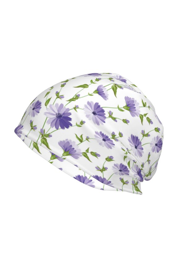 Purple Chicory Print Unisex Knit Beanie for Men Women Winter Hat,Beanies Skull Caps
