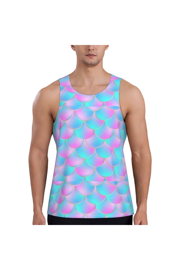 Purple Dragon Scales Print Men's Workout Tank Top,Quick Dry Workout Tank Top,Gym Muscle Tee,Fitness Bodybuilding Sleeveless T Shirt-X-Large