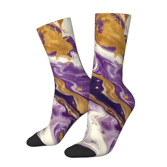 Logiee Purple Gold Marble Swirls Print Adult Socks for Men & Women,Calf Socks, Ankle Socks,Boots Socks,Breathable Casual Sock,Unisex Crew Socks