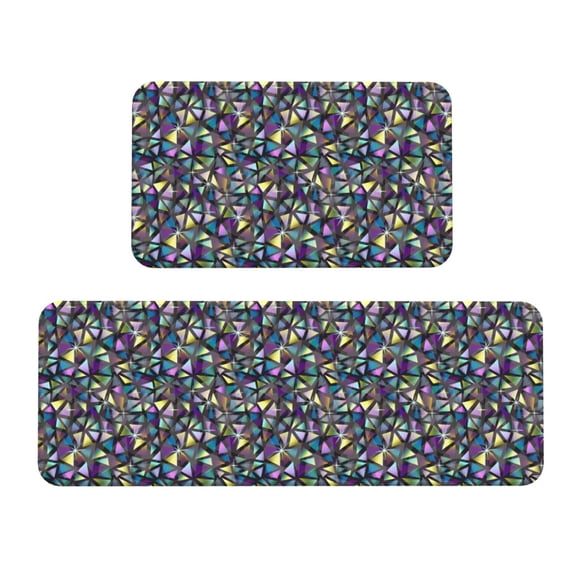 Logiee Purple-Gold Triangles Print Kitchen Mats for Floor Sets of 2,Waterproof Kitchen Rugs,Non Slip Comfort Standing Mat Rug for Home,Runner,Sink,Office,Laundry