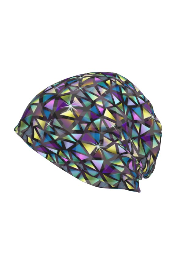 Purple-Gold Triangles Print Unisex Knit Beanie for Men Women Winter Hat,Beanies Skull Caps