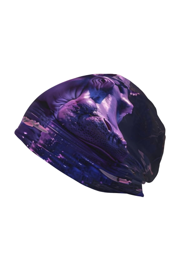 Purple Hippo In Water Print Unisex Knit Beanie for Men Women Winter Hat,Beanies Skull Caps