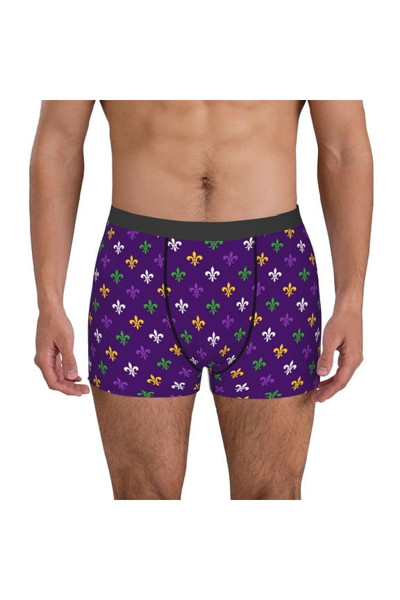 Purple Mardi Gras Print Mens Boxer Briefs,Boxer Briefs for Men,Breathable Stretch Underwear,Boys Boxer Briefs-Small