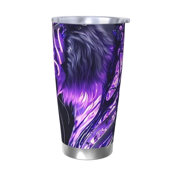 Logiee Purple Pattern White Tiger Print 20OZ Car Cup with Lid, Stainless Steel Vacuum Insulated Double Wall Travel Tumbler, Durable Insulated Coffee Mug,Thermal Cup with Straw-Without Straw