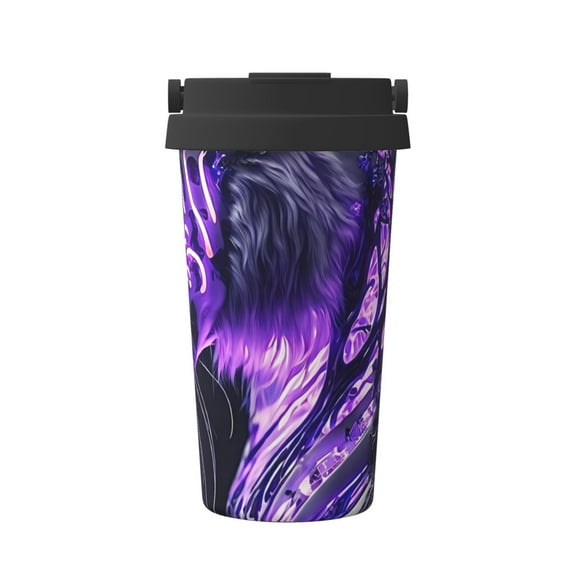 Logiee Purple Pattern White Tiger Print Stainless Steel Coffee Tumbler, Travel Coffee Mug, Insulated Coffee Mug with Lid, Spill Proof Coffee Cup, Portable Thermal Mug