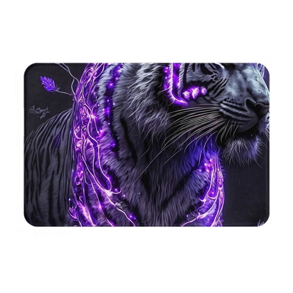 Logiee Purple Plant White Tiger Print Welcome Mats for Entryway,Door Mat for Front Door,Entry Mat,Doormat for Garden, Garage, Patio, Home, Porch Decor