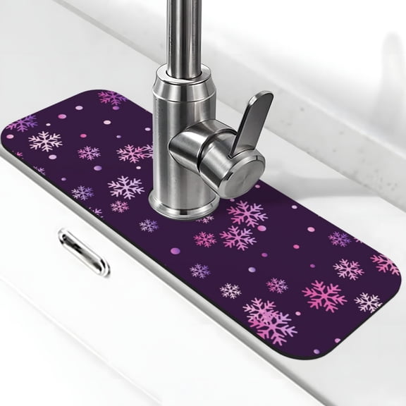 Logiee Purple Snow Flakes Print Kitchen Sink Splash Guard Faucet Mat for Splash Guard Behind Faucet Drip Catcher for Kitchen,Bathroom,Sink Mat,Dish Drying Mat,Bathroom-15" X 5.5"