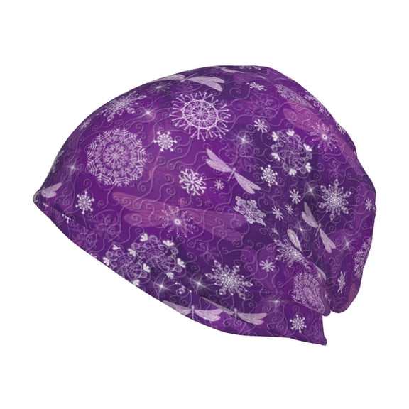 Logiee Purple Snowflakes Print Unisex Knit Beanie for Men Women Winter Hat,Beanies Skull Caps