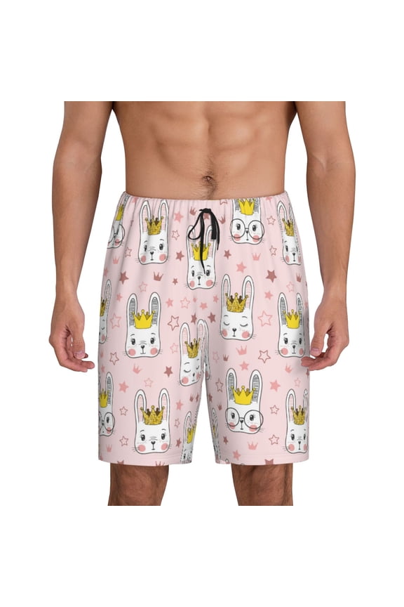 Queen For Rabbit Print Men's Pajama Shorts with Drawstring & Pockets,Sleep Shorts for Men,Sleepwear Bottoms,Elastic Waistband Loungewear-3X-Large