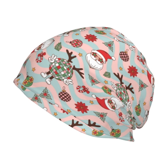 Logiee Quirky Santa Reindeer Retro Wave Print Unisex Knit Beanie for Men Women Winter Hat,Beanies Skull Caps