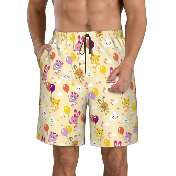 Logiee Rabbit And Balloon Print Mens Swim Trunks Quick Dry Board Shorts,Breathable Hawaii Beach Shorts Swimwear Bathing Suits-XX-Large