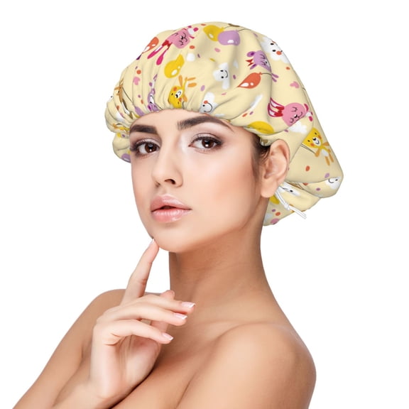 Logiee Rabbit And Balloon Print Silk Bonnet Satin Bonnet for Sleeping Women and Men,Double Layer Hair Bonnet for Curly Braids Hair