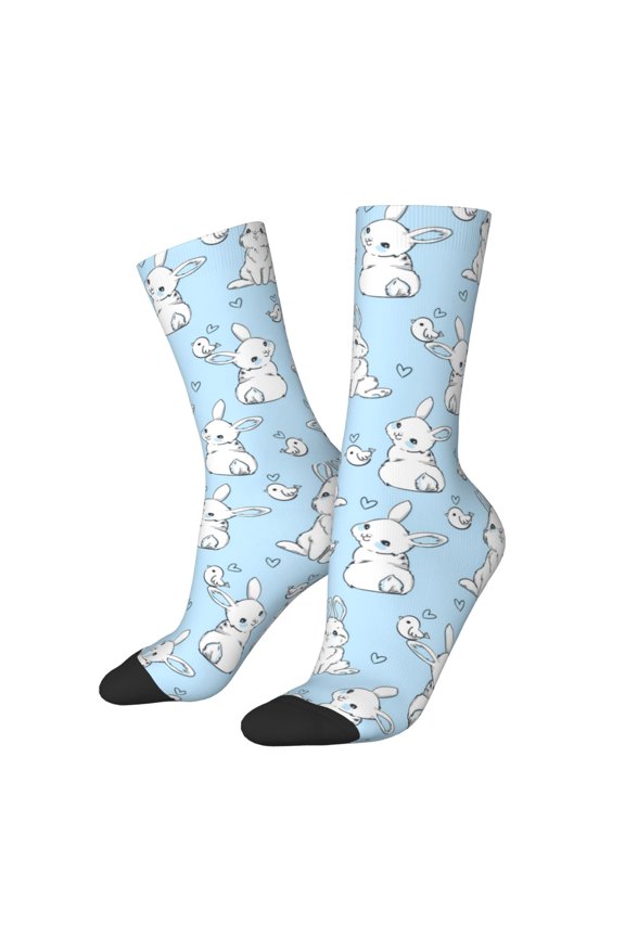 Rabbit And Bird Print Adult Socks for Men & Women,Calf Socks, Ankle Socks,Boots Socks,Breathable Casual Sock,Unisex Crew Socks