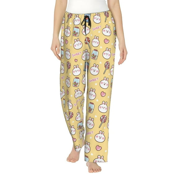 Logiee Rabbit And Candy Print Women Pajama Pants,Comfy Pj Bottom with Pockets & Drawstring,Stretch Casual Sleepwear-X-Large