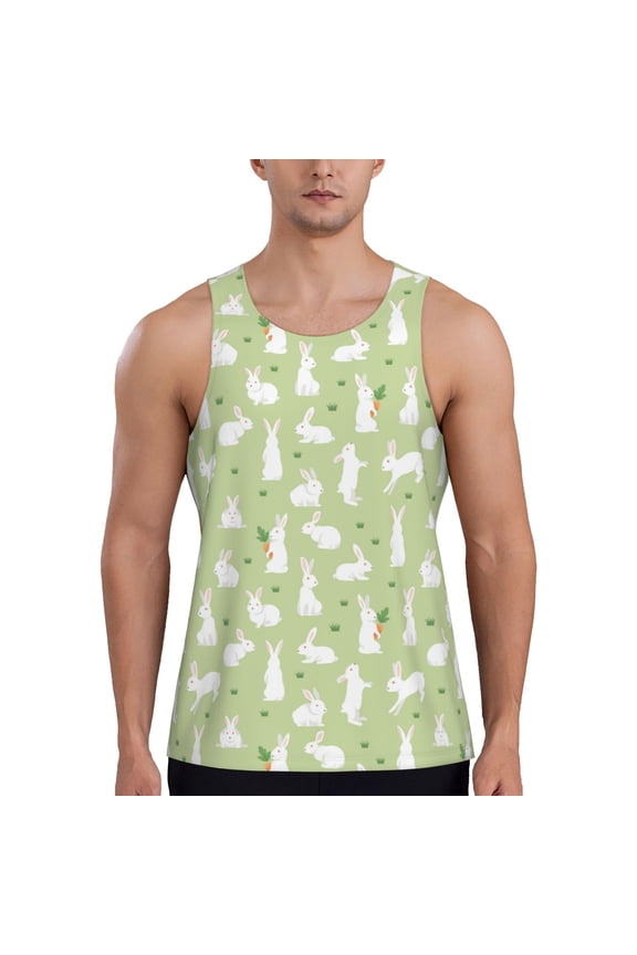 Rabbit And Carrot (2) Print Men's Workout Tank Top,Quick Dry Workout Tank Top,Gym Muscle Tee,Fitness Bodybuilding Sleeveless T Shirt-Large