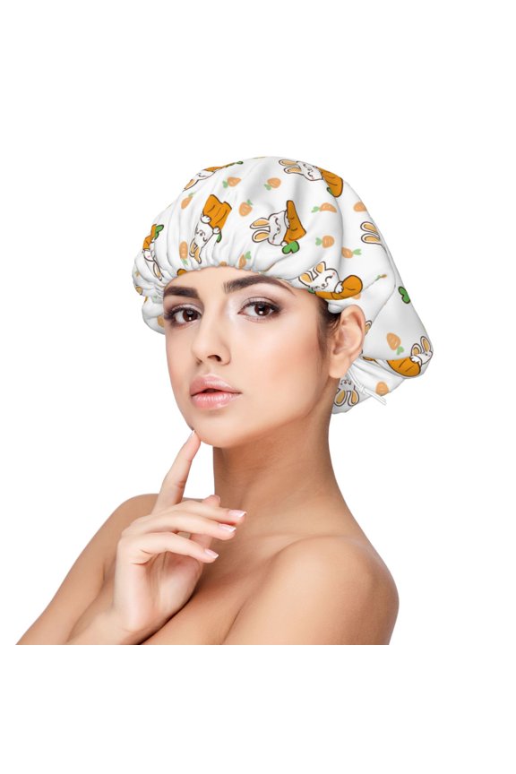 Rabbit And Carrot Print Silk Bonnet Satin Bonnet for Sleeping Women and Men,Double Layer Hair Bonnet for Curly Braids Hair