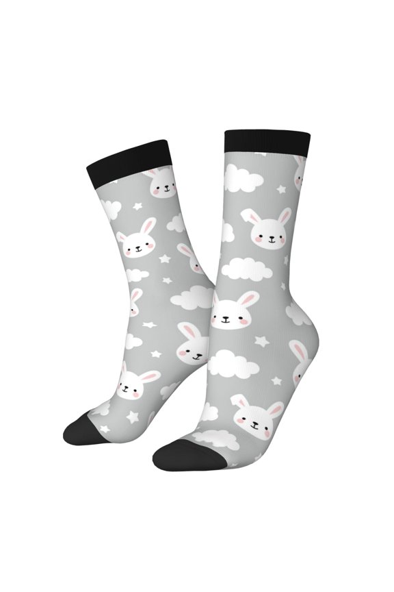 Rabbit And Cloud Print Adult Socks for Men & Women,Calf Socks, Ankle Socks,Boots Socks,Breathable Casual Sock,Unisex Crew Socks