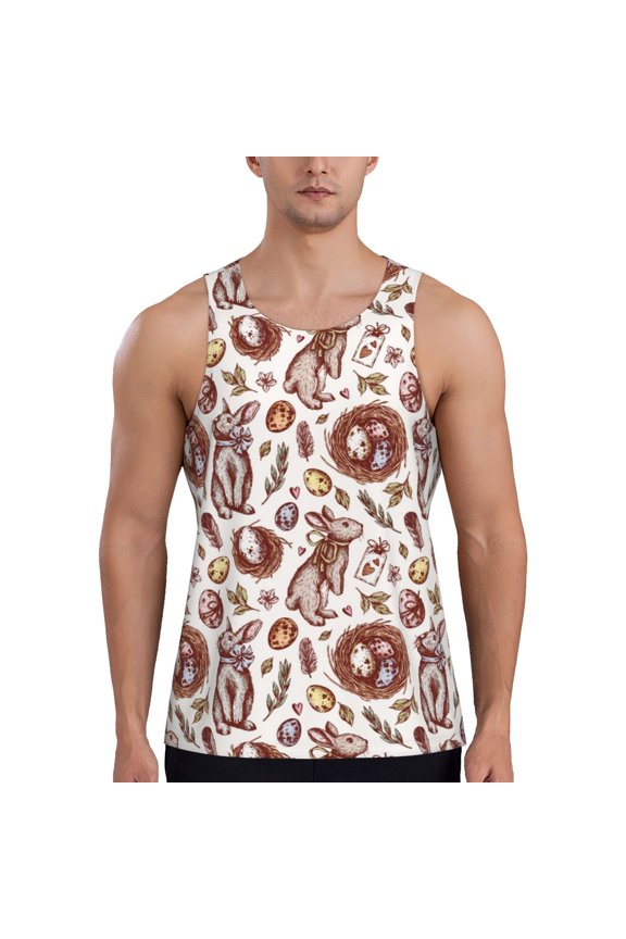Rabbit And Egg Print Men's Workout Tank Top,Quick Dry Workout Tank Top,Gym Muscle Tee,Fitness Bodybuilding Sleeveless T Shirt-Medium