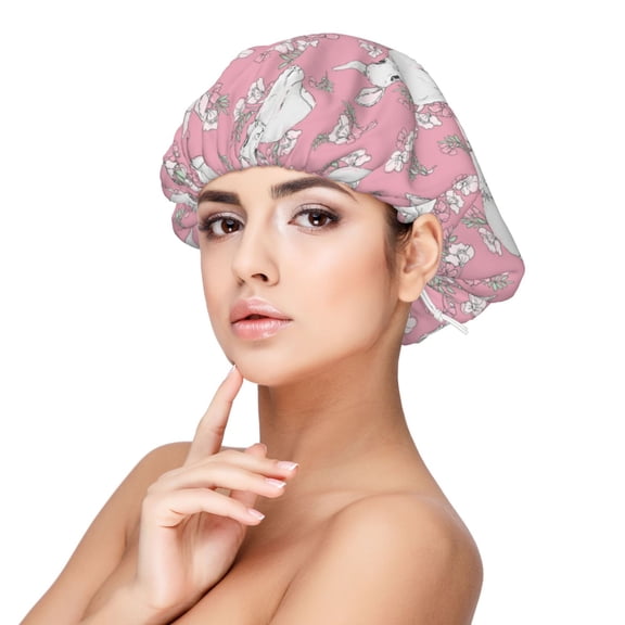 Logiee Rabbit And Flower Print Silk Bonnet Satin Bonnet for Sleeping Women and Men,Double Layer Hair Bonnet for Curly Braids Hair