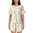 thumbnail image 1 of Logiee Rabbit And Milk Tea Print Womens Pajamas Set,Short-Sleeve Pajama 2 Piece Sleepwear with Pockets-Large, 1 of 6