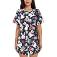thumbnail image 1 of Logiee Rabbit And Rose Print Womens Pajamas Set,Short-Sleeve Pajama 2 Piece Sleepwear with Pockets-X-Large, 1 of 6