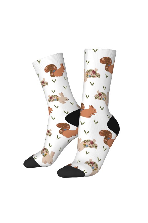 Rabbit And Squirrel Print Adult Socks for Men & Women,Calf Socks, Ankle Socks,Boots Socks,Breathable Casual Sock,Unisex Crew Socks