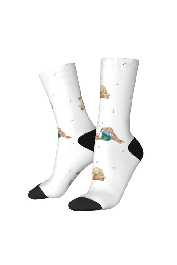 Rabbit Blowing Dandelions Print Adult Socks for Men & Women,Calf Socks, Ankle Socks,Boots Socks,Breathable Casual Sock,Unisex Crew Socks