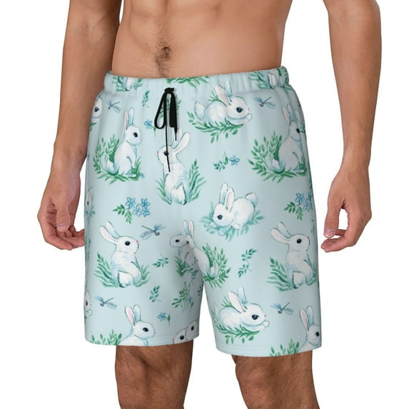 Logiee Rabbit And Dragonfly Print Men's Swim Trunk,Quick Dry Board Shorts ,Men's Swim Trunks with Compression Liner, Bathing Suits with Pockets-3X-Large