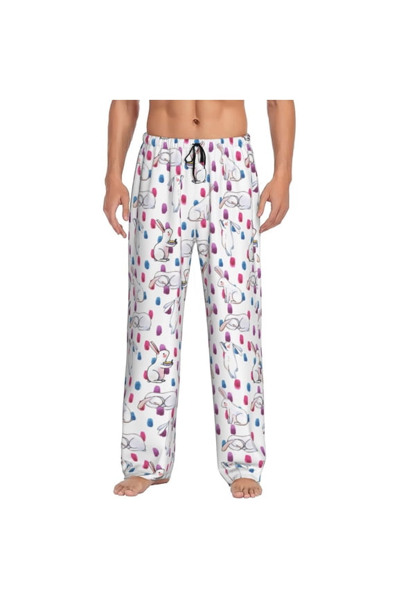 Rabbit Eating Print Pajama Pants for Men,Men’s Pajama Bottoms,Mens PJ Pants with Pockets & Button Fly-3X-Large