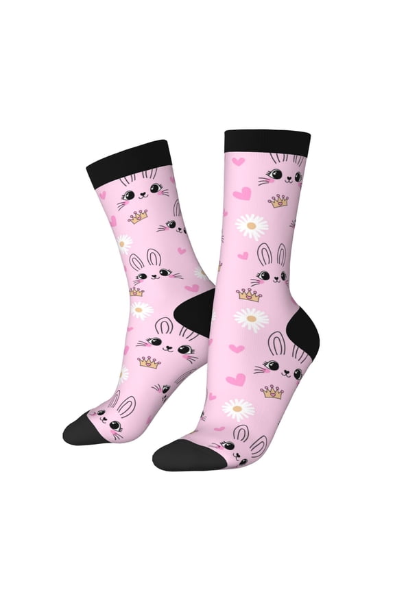 Rabbit Face Print Adult Socks for Men & Women,Calf Socks, Ankle Socks,Boots Socks,Breathable Casual Sock,Unisex Crew Socks