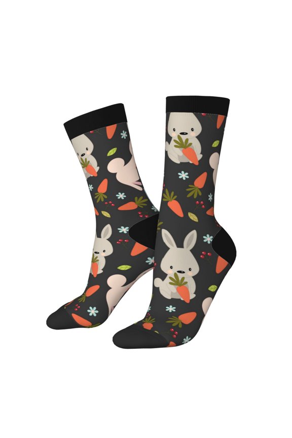 Rabbit Is Eating Carrots Print Adult Socks for Men & Women,Calf Socks, Ankle Socks,Boots Socks,Breathable Casual Sock,Unisex Crew Socks