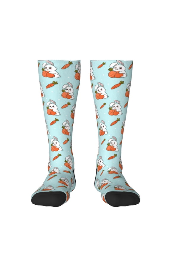 Rabbit Is Eating Carrots Print Gift Stocking Stuffers,Adult Stockings,Novelty Socks,Funny Socks Birthday Running Walking Sleeping