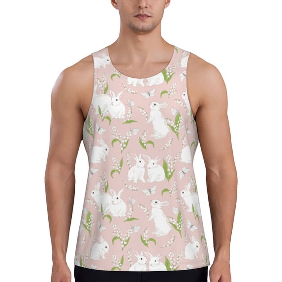 Logiee Rabbit Print Men's Workout Tank Top,Quick Dry Workout Tank Top,Gym Muscle Tee,Fitness Bodybuilding Sleeveless T Shirt-Medium