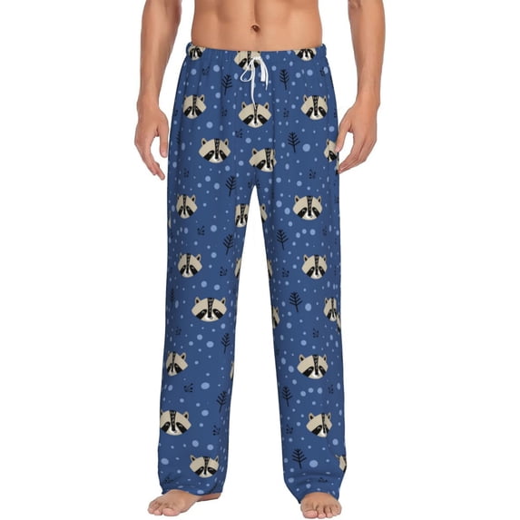Logiee Raccoon blue point Print Pajama Pants for Men,Men’s Pajama Bottoms,Mens PJ Pants with Pockets & Button Fly-Large