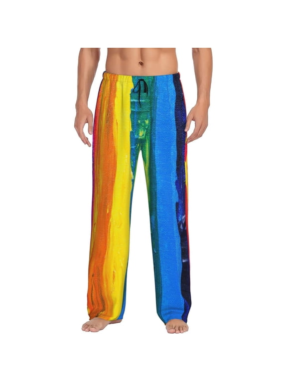 Rainbow Colored Print Pajama Pants for Men,Men’s Pajama Bottoms,Mens PJ Pants with Pockets & Button Fly-3X-Large