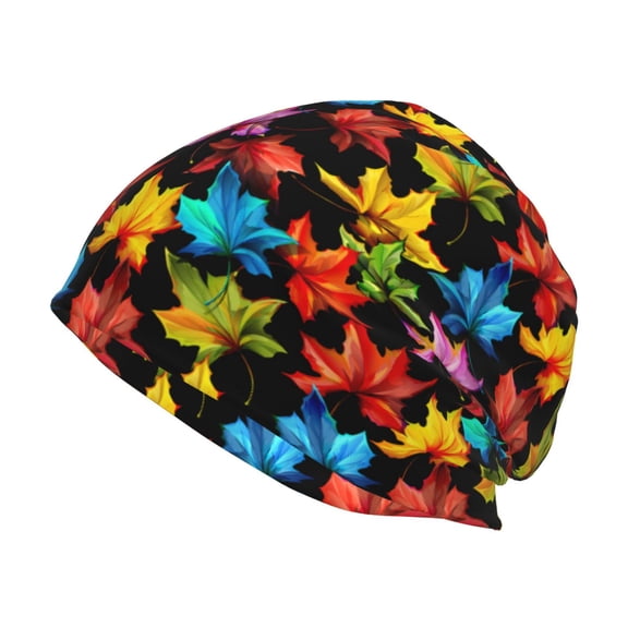 Logiee Rainbow Colorful Maple Leaves Print Unisex Knit Beanie for Men Women Winter Hat,Beanies Skull Caps