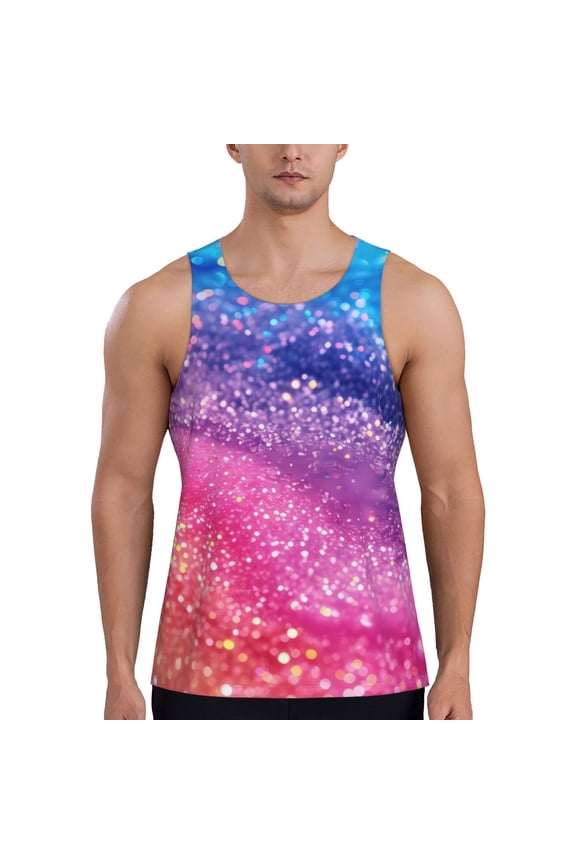 Rainbow Glitter Cute Print Men's Workout Tank Top,Quick Dry Workout Tank Top,Gym Muscle Tee,Fitness Bodybuilding Sleeveless T Shirt-Medium