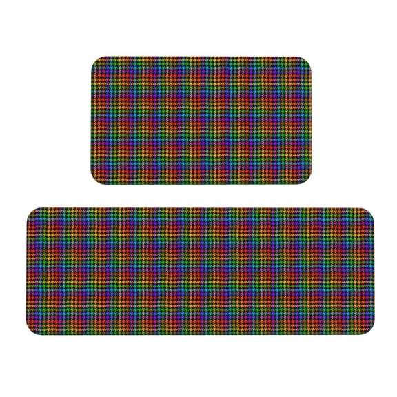 Logiee Rainbow Houndstooth Print Kitchen Mats for Floor Sets of 2,Waterproof Kitchen Rugs,Non Slip Comfort Standing Mat Rug for Home,Runner,Sink,Office,Laundry