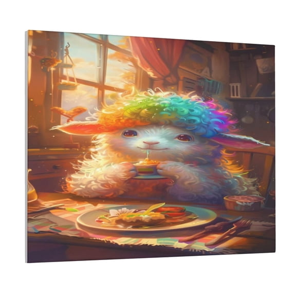 Logiee Rainbow Lamb Breakfast Print Canvas Wall Art ,Art Poster,Canvas Decorative Picture,Decor Wall Pictures for Living Room Bedroom Bathroom,Ready to Hang
