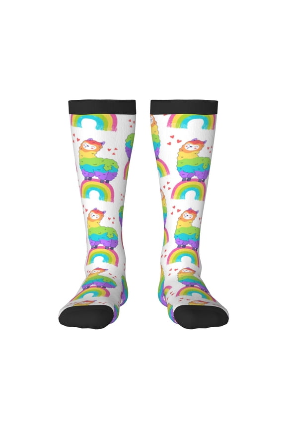 Rainbow Llama Print Gift Stocking Stuffers,Adult Stockings,Novelty Socks,Funny Socks Birthday Running Walking Sleeping