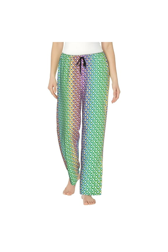 Rainbow Peacock Feathers Print Women Pajama Pants,Comfy Pj Bottom with Pockets & Drawstring,Stretch Casual Sleepwear-Medium